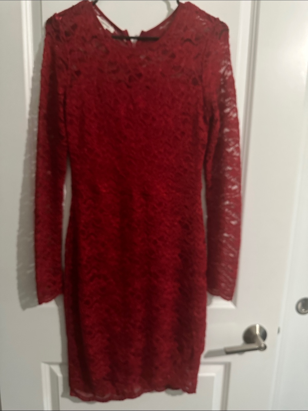 Red Lace Long-Sleeve Sheath Dress